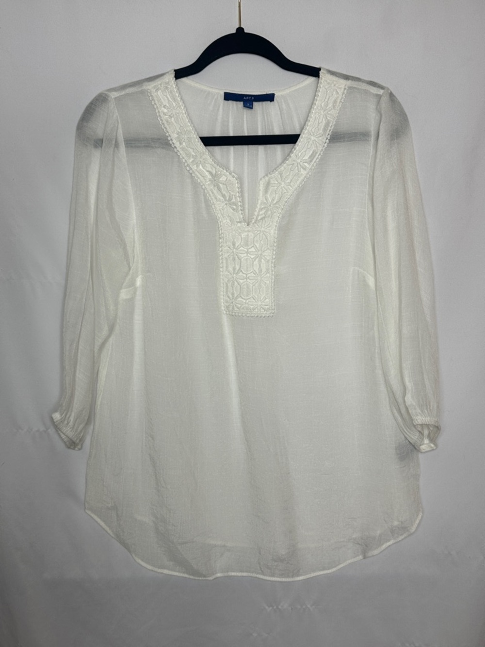 Apt. 9 Ivory Embroidered Split-Neck Tunic